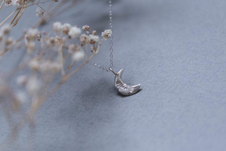 SICKLE MOON PENDANT // Dainty Silver Moon Necklace for mum, Crescent Moon necklace, recycled sterling silver pendant, Fine Silver jewellery image 9