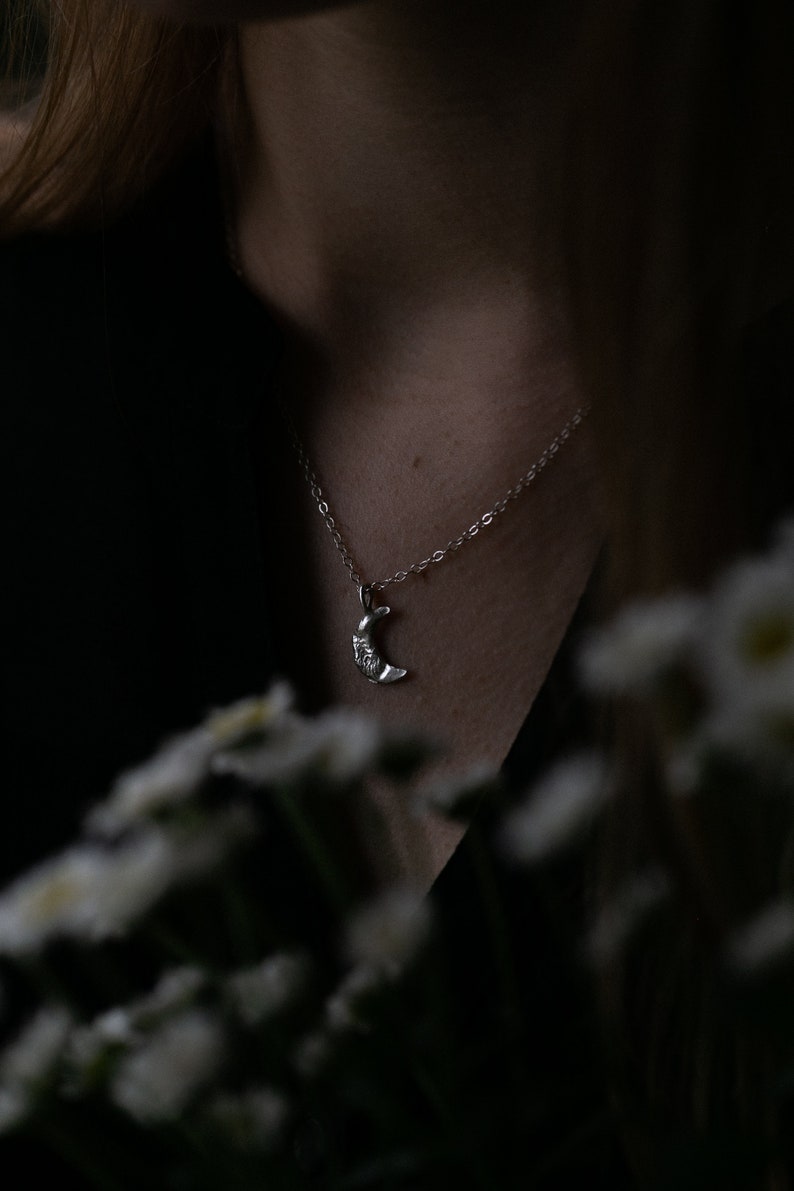 SICKLE MOON PENDANT // Dainty Silver Moon Necklace for mum, Crescent Moon necklace, recycled sterling silver pendant, Fine Silver jewellery image 1