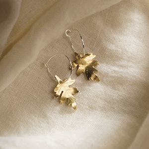 Hawthorn Leaf Earrings: Handmade Brass leaves on Recycled Sterling Silver Hoops