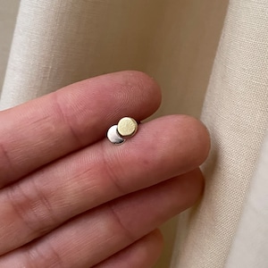 sun and moon stud earrings /Tiny stud earrings, mixed metal jewellery, recycled sterling silver and brass studs, mix match odd studs