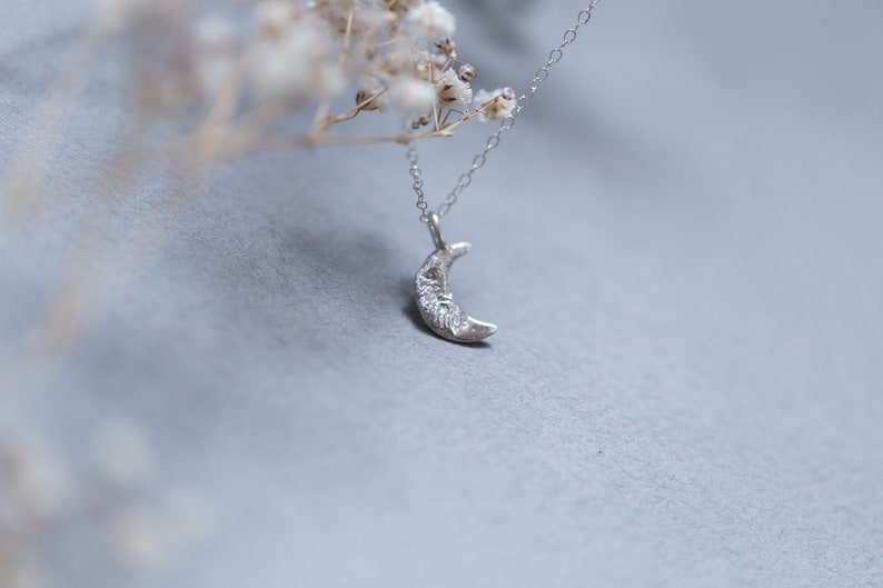 SICKLE MOON PENDANT // Dainty Silver Moon Necklace for mum, Crescent Moon necklace, recycled sterling silver pendant, Fine Silver jewellery image 8