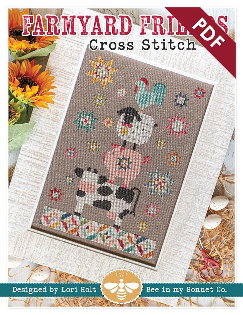 Farmyard Friends Downloadable PDF Cross Stitch Pattern by Lori Holt of Bee in my Bonnet with It's Sew Emma image 1
