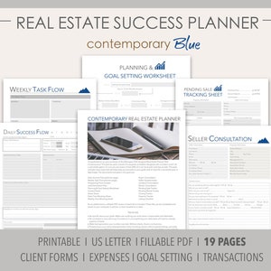 BLUE 2024 Real Estate Success Printable Planner Contemporary/Real Estate Daily Planner Undated/Client Forms/Goal Setting/Lead Generation