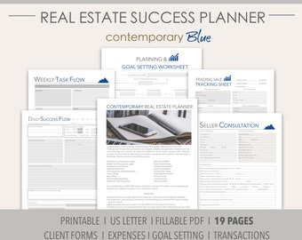 BLUE 2024 Real Estate Success Printable Planner Contemporary/Real Estate Daily Planner Undated/Client Forms/Goal Setting/Lead Generation