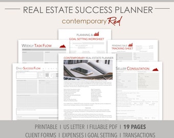 RED 2024 Real Estate Success Printable Planner Contemporary Undated/Realtor Planner/Client Forms/Goal Setting/Lead Generation