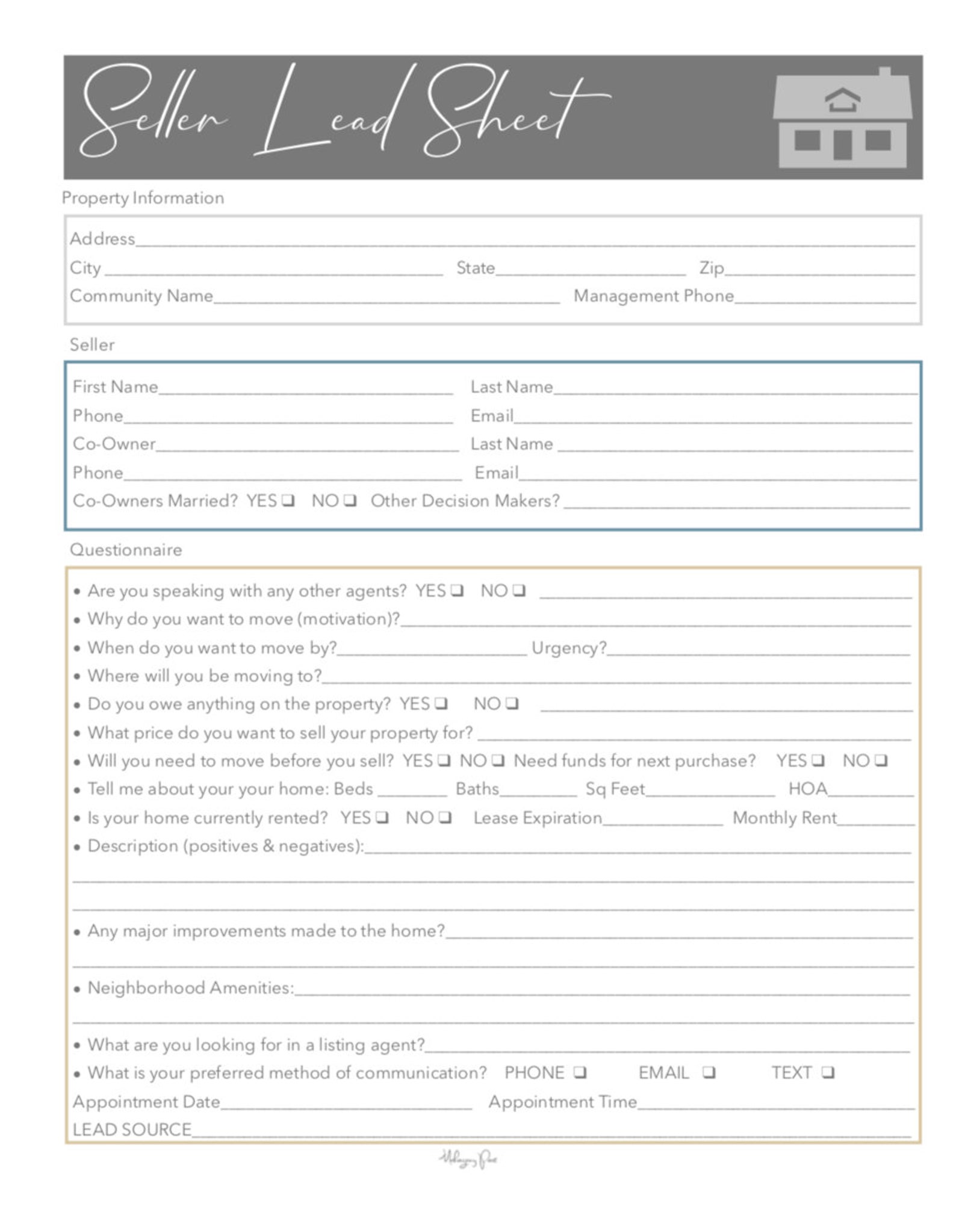 Real Estate Client Questionnaires Etsy