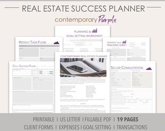 PURPLE 2024 Real Estate Success Printable Pack Contemporary/Realtor Planner Undated/Client Forms/Goal Setting/Lead Generation/Transactions