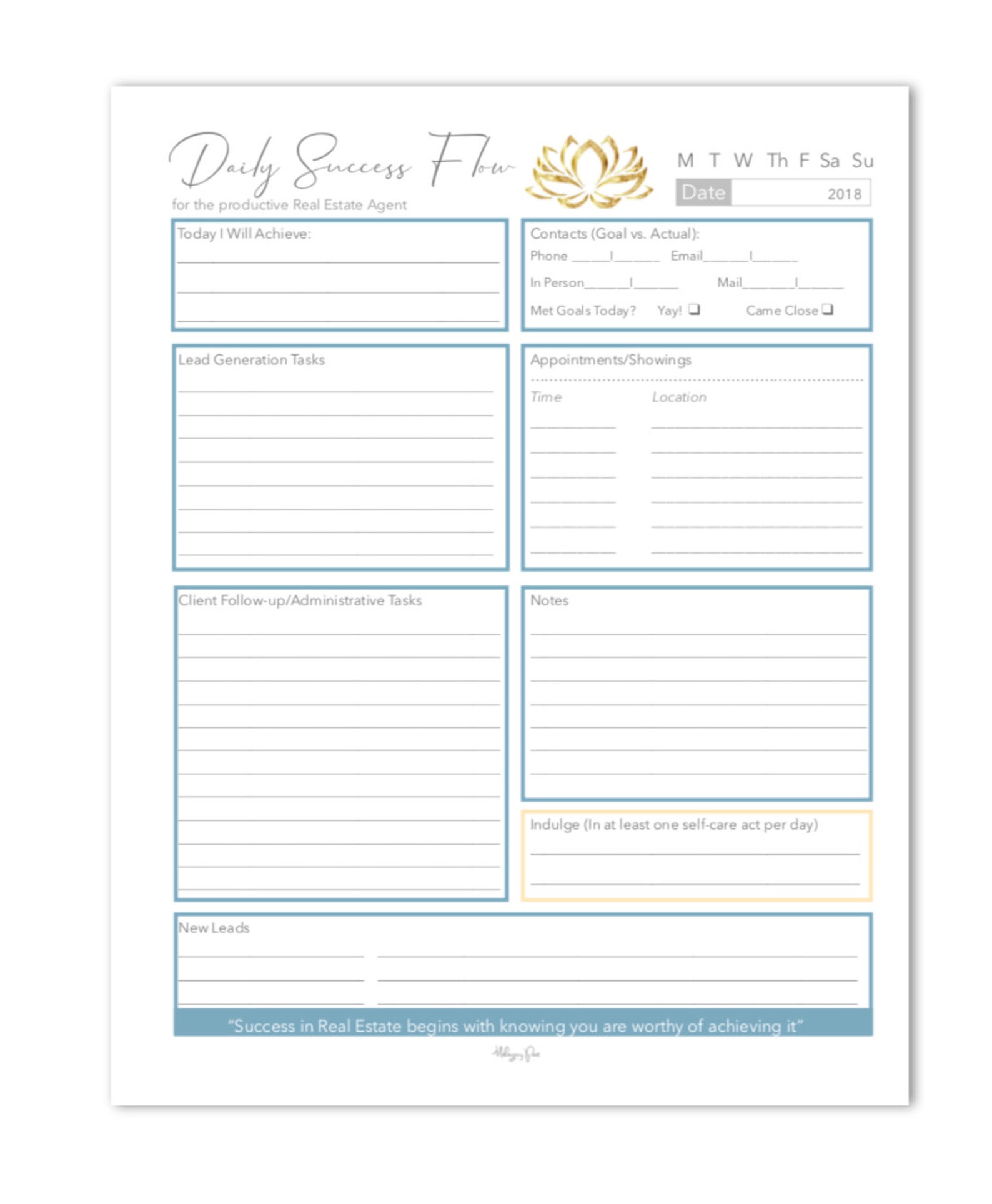Real Estate Daily & Weekly Planner Printable With Bonus Lead Generation