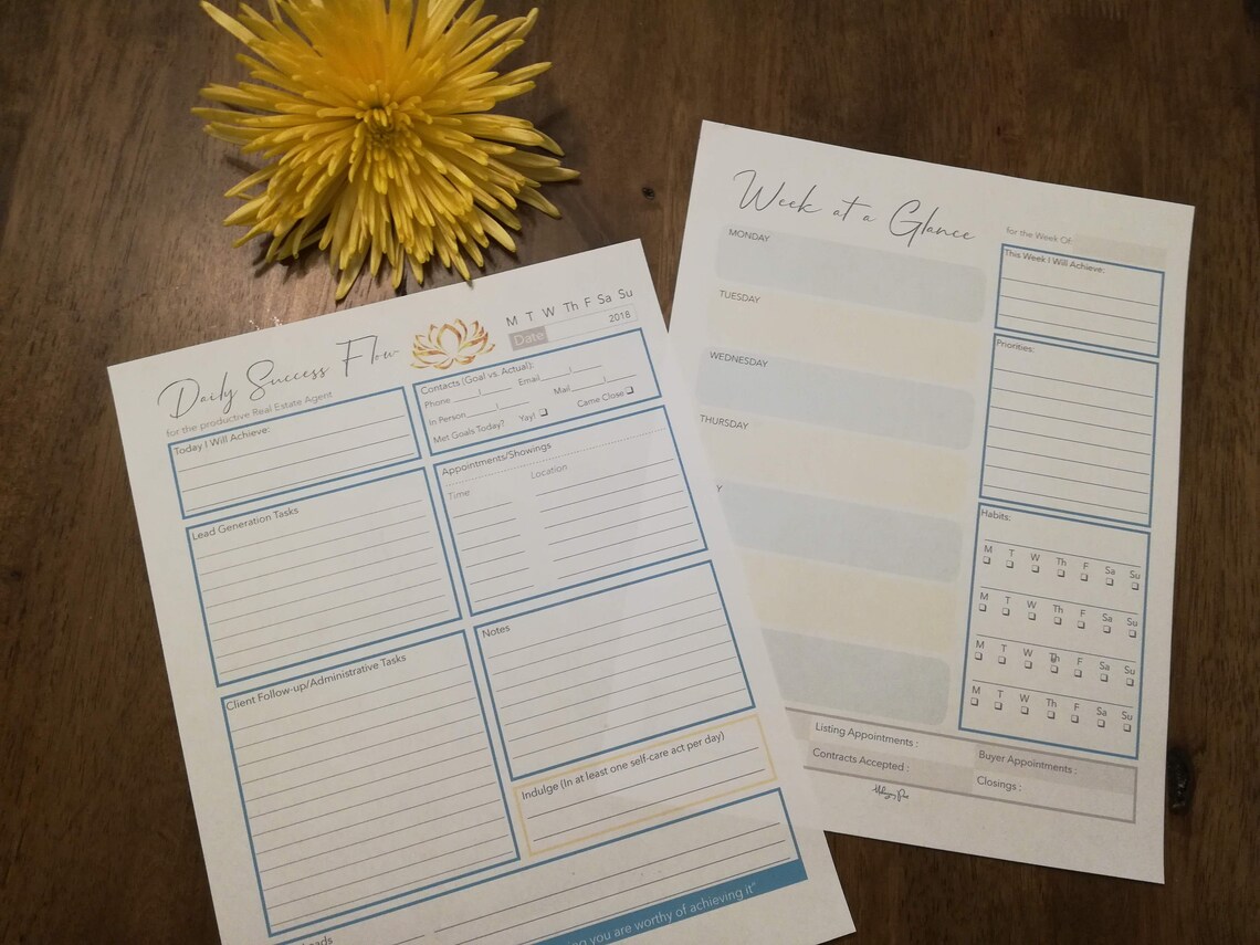Real Estate Daily & Weekly Planner Printable With Bonus Lead Generation