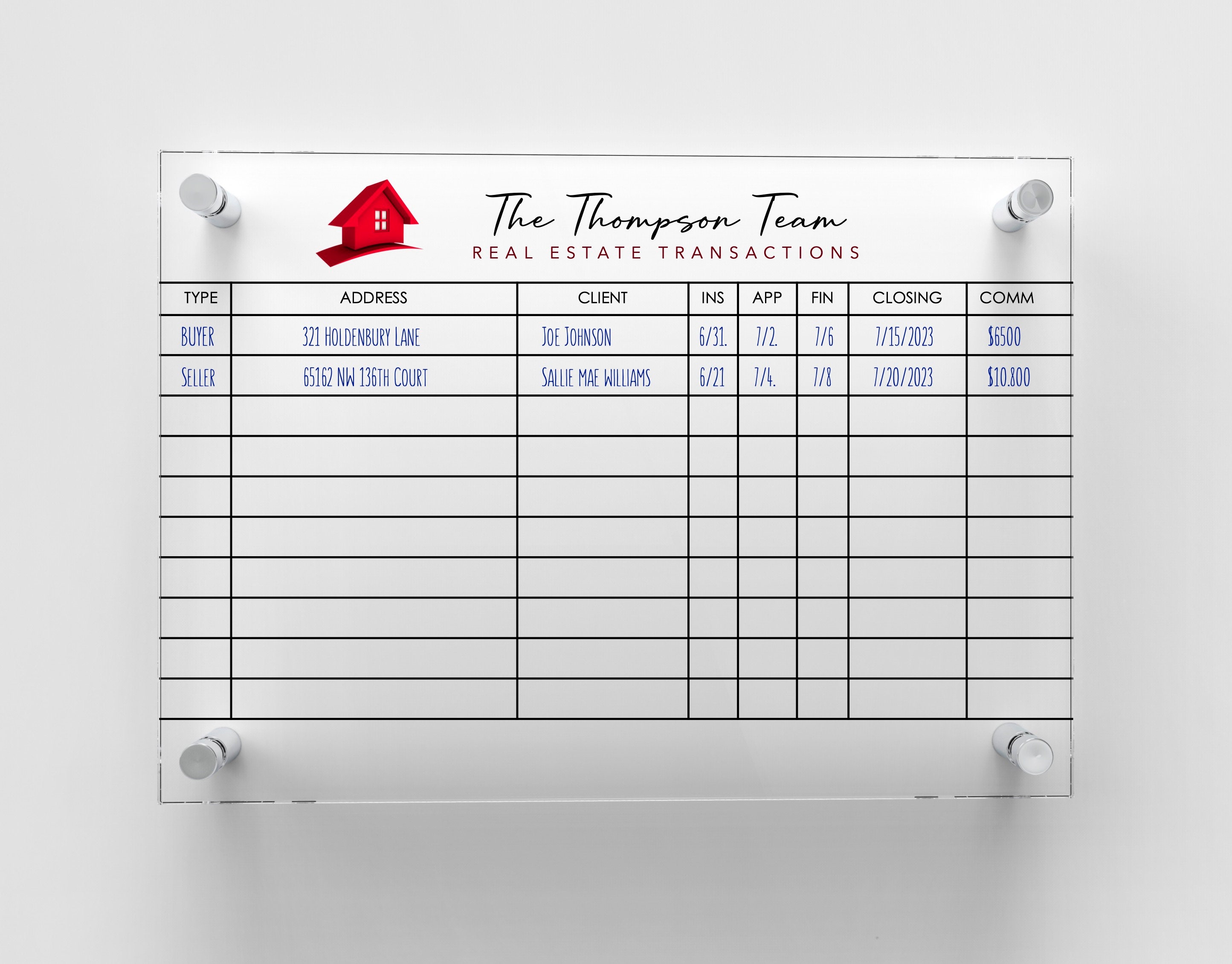 LARGE CUSTOMIZABLE Real Estate Acrylic Sales Board/realtor Dry Etsy