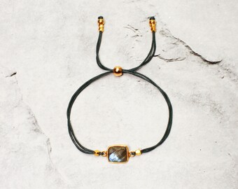 Gemstone Bracelet "SHIVA" with Labradorite | Stone setting 925/SterlingSilver gold-plated | Cube Beads 999/Silver with GoldVermeil | Gift