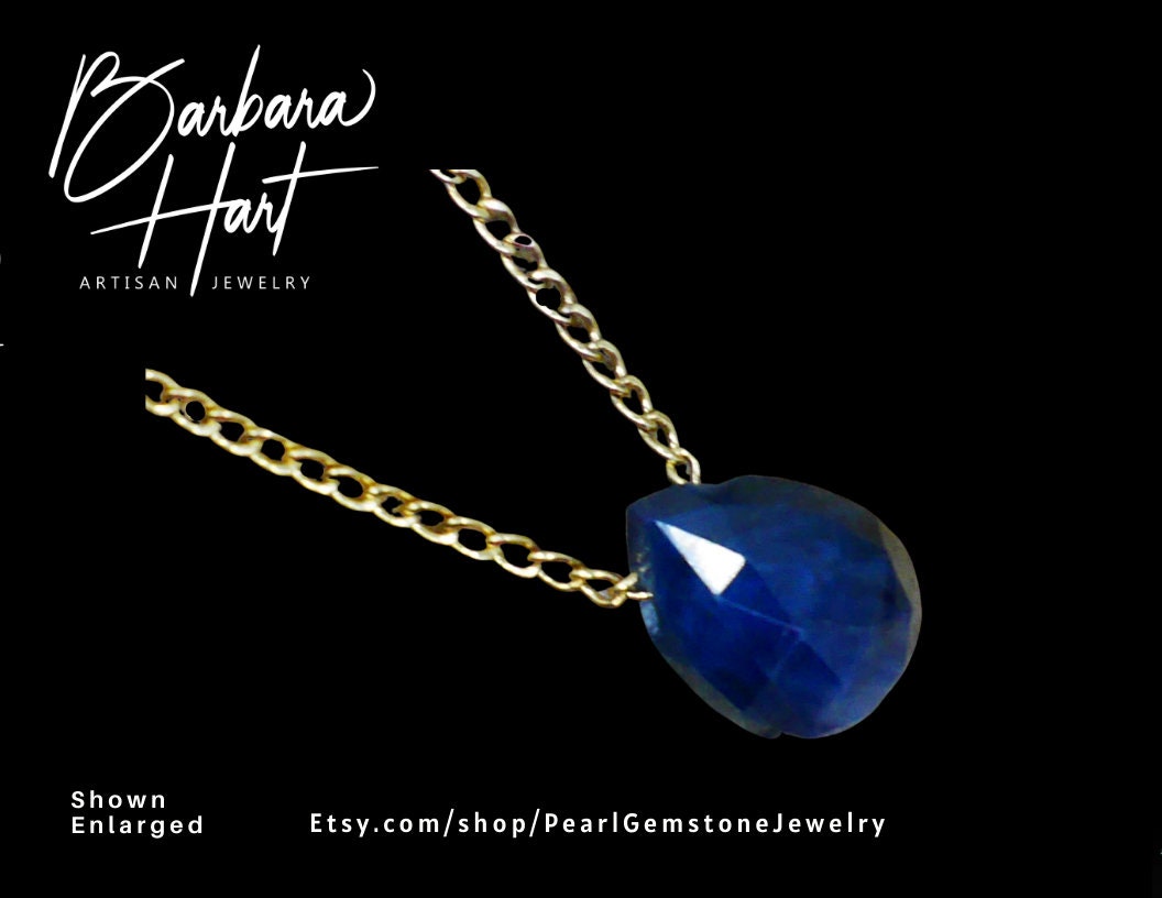 Blue Sapphire Teardrop Pendant 14K Gold Filled Necklace Etsy