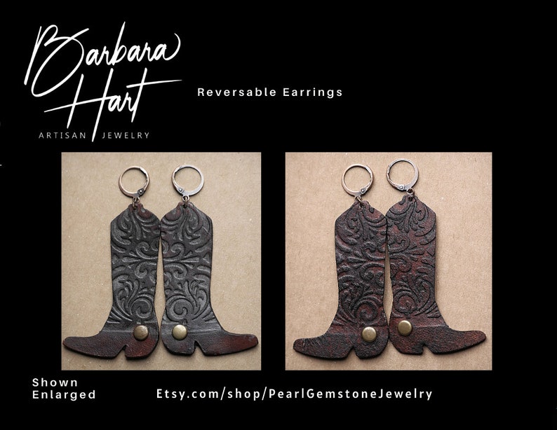 Cowboy Boot Leather Lever Back Earrings Reversible