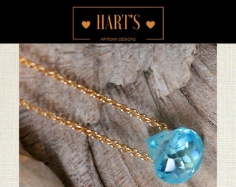 Blue Topaz Teardrop Pendant 14K Gold Necklace
