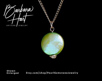 14K Gold Filled Coin Pearl Green Pendant Necklace