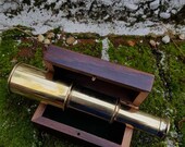 Here we have a vintage style brass mini telescope in lovely wooden box a fantastic gift idea