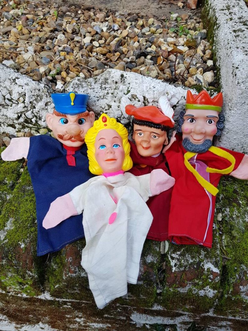 Set of 4 vintage hand puppets for punch and Judy shows or early learning in good vintage condition