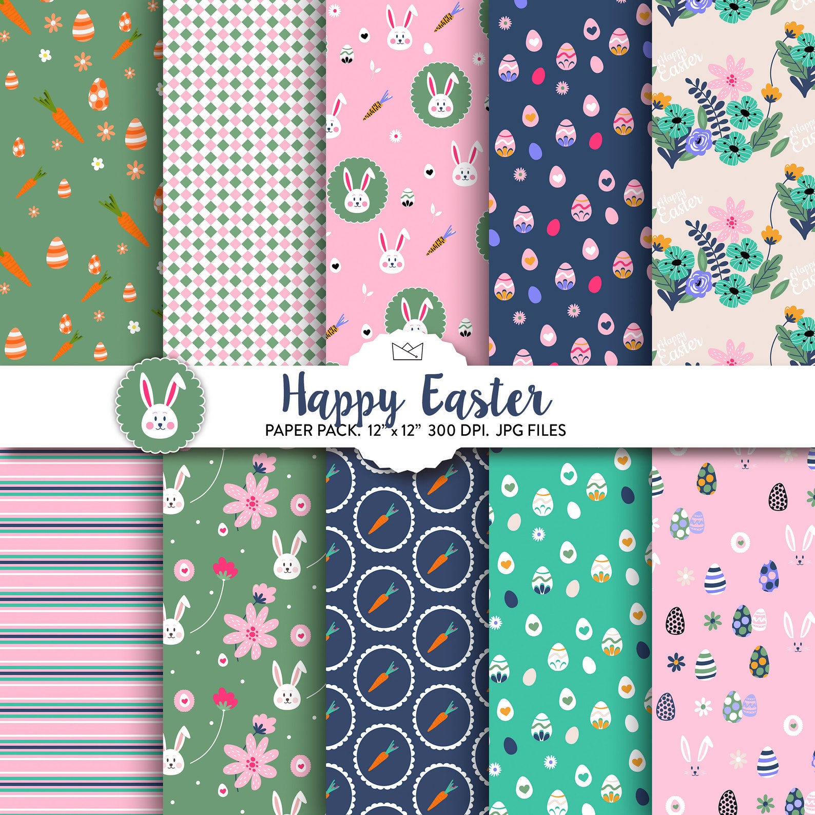 Happy Easter Digital Paper Easter Wrapping Paper Spring Etsy