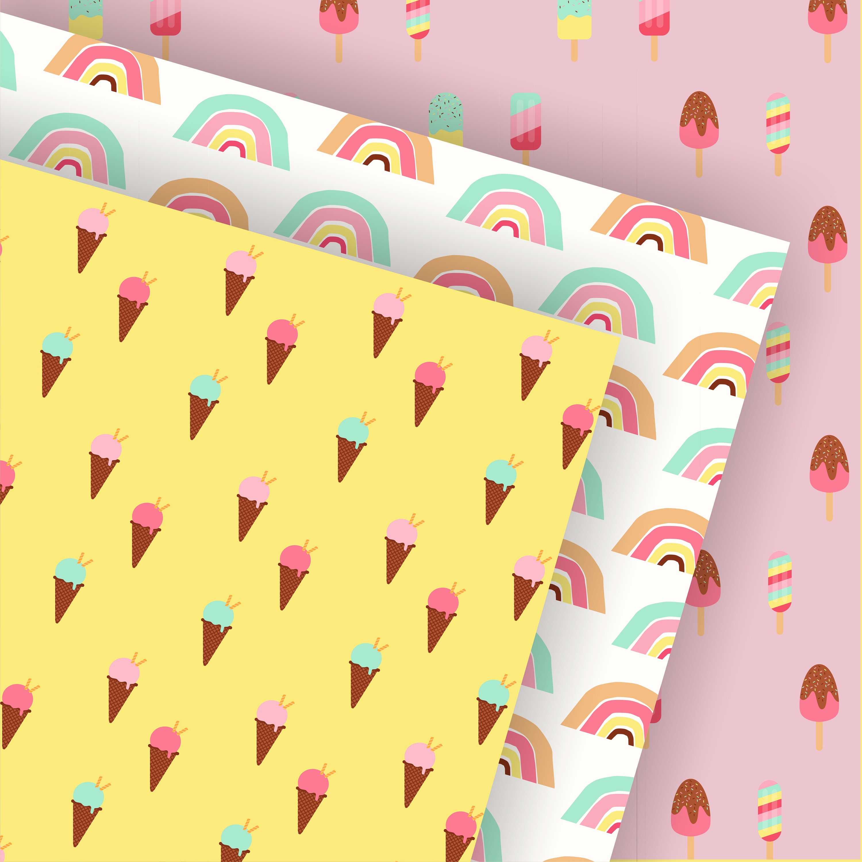 Rainbow Digital Paper Ice Cream Wrapping Paper Ice Cream Etsy