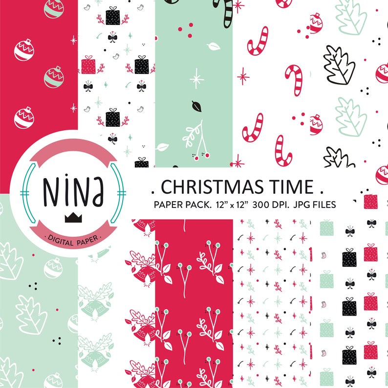 Christmas Digital Paper Pack Christmas paper prints in different colors in jpg files.