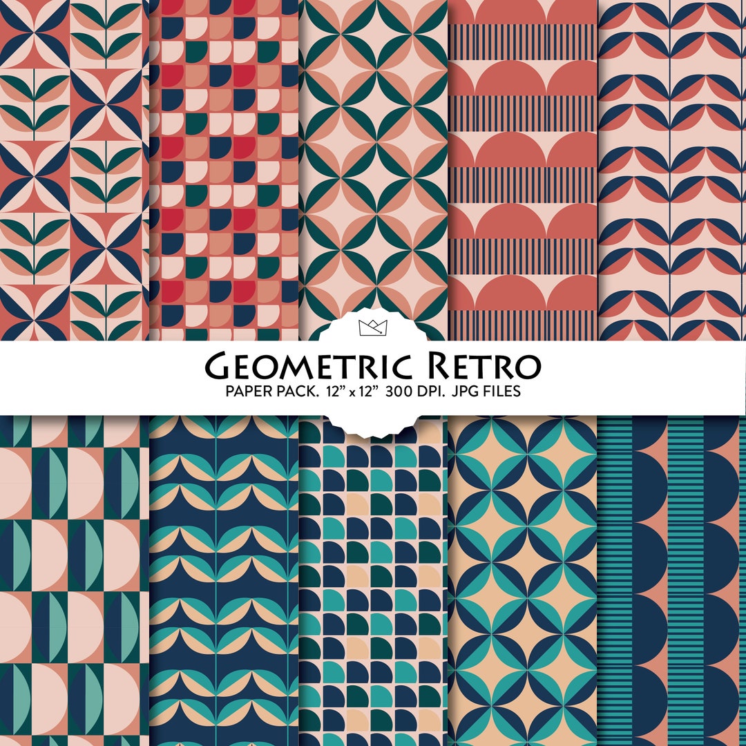 Geometric Retro Digital Paper, Retro Wrapping Paper, Geometric Pattern