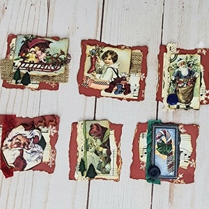 Hand Made Retro Vintage Style Christmas Snippet Clusters, Scrapbooking Embellishments, Junk Journal Ephemera Set of 10