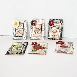Mini cartões de diário tríptico estilo retrô vintage feitos à mão, enfeites para scrapbooking, conjunto de 6 itens efêmeros de diário.