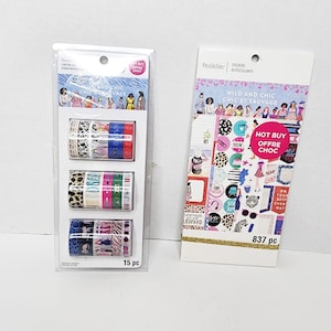 Zestaw naklejek marki Recollections i pasujący zestaw taśmy washi; artykuły do scrapbookingu, naklejki do scrapbookingu, naklejki do planera, dzienniki śmieciowe