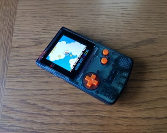 Nintendo GameBoy Color Clear Black Clear Orange buttons Q5 OSD XL IPS Display Colour rechargeable battery