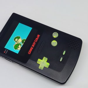 Nintendo GameBoy Color Black Led buttons Q5 OSD XL Laminate IPS Speaker Rechargeable Battery