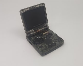 Gameboy Advance SP Backlight IPS V5 720x480 - Mirror Clear Black - New battery- USB C audio and charging