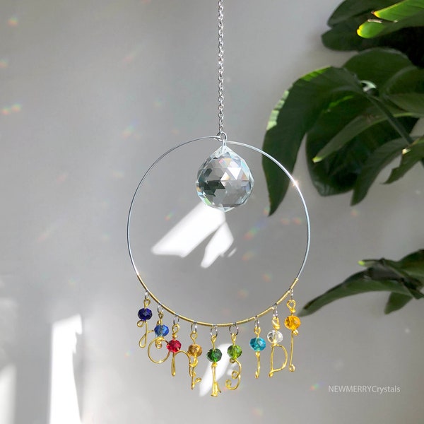 Personalized Family Birthstone Sun Catcher with Wire Initials, Gift For Mom Grandma