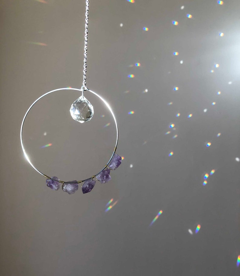 Car Prism Housewarming Gift Crystal Sun Catcher with Amethyst Raw Stone