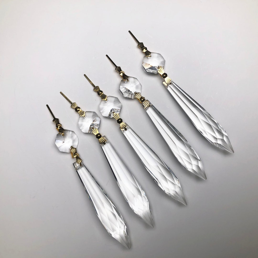 Set of 5, Chandelier Crystal Parts, 63mm Icicle Prism W/ Octagons Etsy