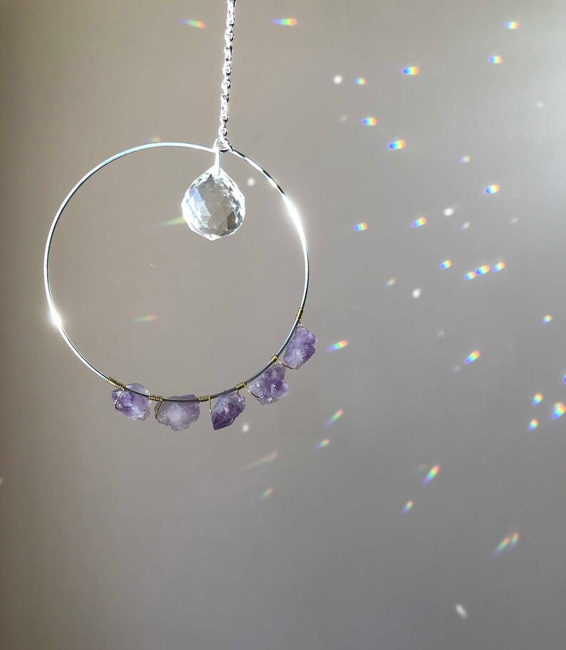 Car Prism Housewarming Gift Crystal Sun Catcher with Amethyst Raw Stone