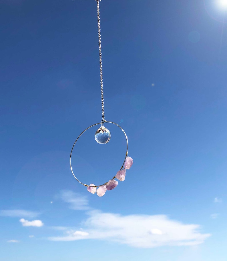 Car Prism Housewarming Gift Crystal Sun Catcher with Amethyst Raw Stone
