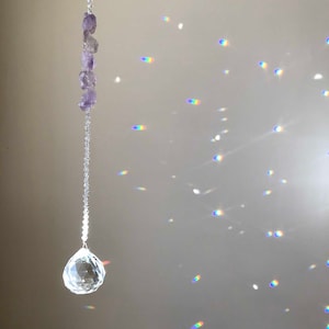 Sun Catcher Crystal Prism with Raw Amethyst Stone