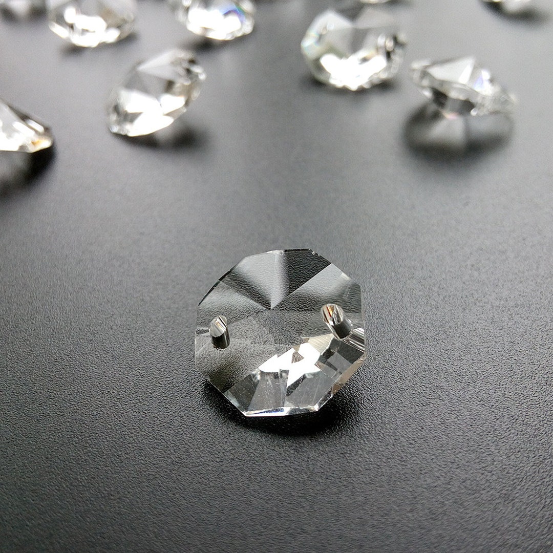 49 Clear Glass Crystal Octagon Beads 2 Holes 14mm Faceted Chandelier ...