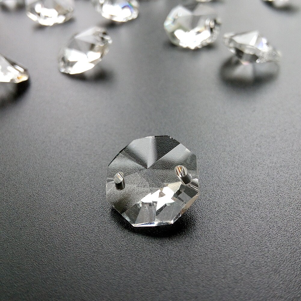 40Pcs 14mm Crystal Octagon Beads Chandelier Parts Hanging Beads Grey