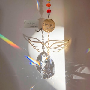 Personalized Memorial Sun Catcher, Actual Handwriting Ornament, Look for Me in Rainbows, Angel Wings