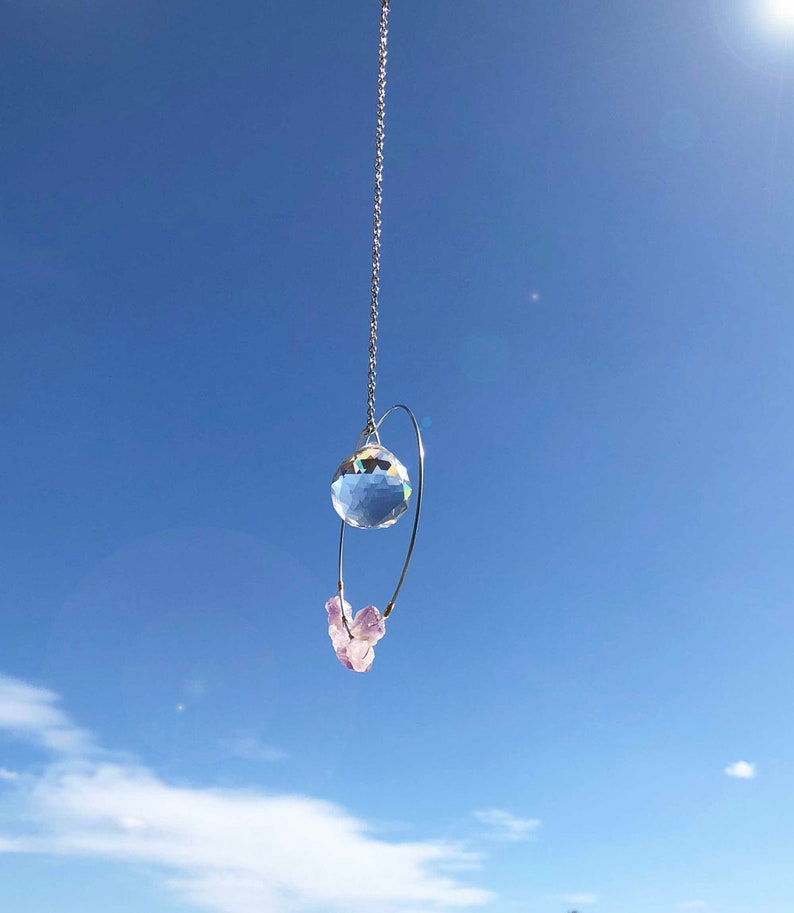Car Prism Housewarming Gift Crystal Sun Catcher with Amethyst Raw Stone