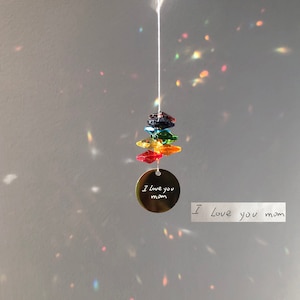 Personalized Handwriting Gift, Engraved Handwriting Ornament, Custom Handwriting Sun Catcher, Chakra Healing Crystals