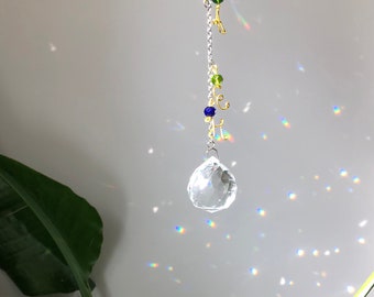 Personalized Family Birthstone Sun Catcher with Wire Initials, Gift For Mom Grandma