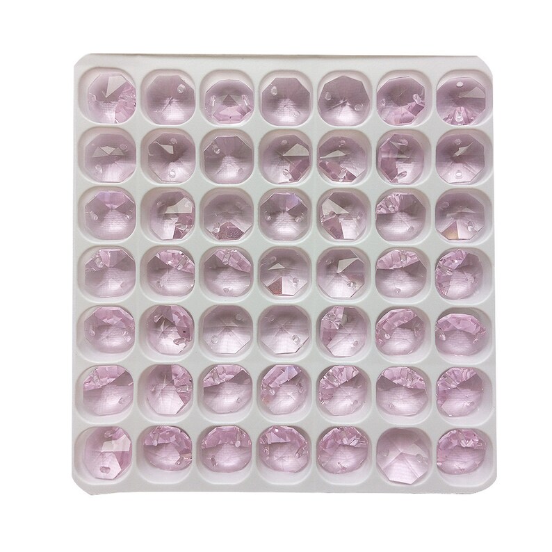 49 2 Holes Pink Glass Crystal Octagon Beads 14mm Faceted Etsy