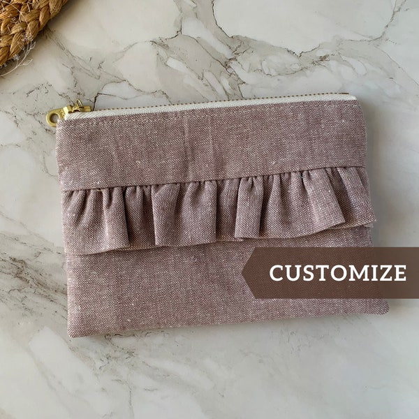 Linen Pouch - customize pouch - jewelry pouch - Pencil pouch  - Ruffle pouch - coin pouch - small pouch - gift pouch