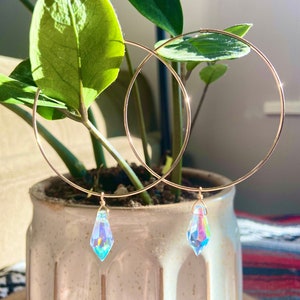 Suncatcher Earrings: Iridescent Crystal 14K Gold-Filled Hoops