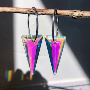 Sterling Silver Suncatcher Earrings: Iridescent Crystal Prism Hoops
