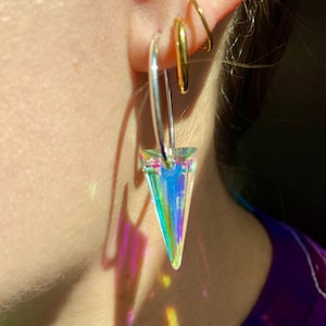 Suncatcher Small Silver Hoops with Small AB Crystals | Earring Prism | Iridescent Crystal Earrings | Sun Reflecting Crystal | 30mm Hoops