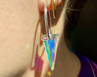 Suncatcher Small Silver Hoops with Small AB Crystals | Earring Prism | Iridescent Crystal Earrings | Sun Reflecting Crystal | 27mm Hoops