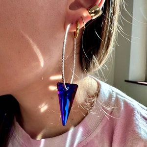 Suncatcher Crystal Hoop Earrings: Dark Blue Iridescent Dangle